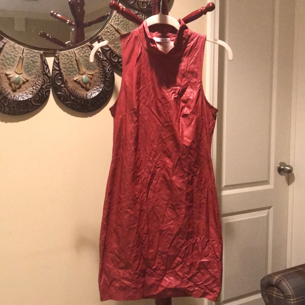 Rusted leather faux turtleneck dress